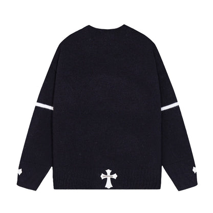 Chrome Hearts クロムハーツのオープンネックレザー＆メタルディテールニットセーター - Image 3