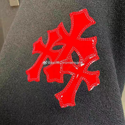 CHROME HEARTS クロムハーツ 秋冬 レッドクロス エナメルレザー刺繍 ニットセーター ブラック - Image 3