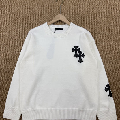Chrome Hearts クロムハーツ クロスデザイン 丸首セーター TM1233 ホワイト/ブラック - Image 2