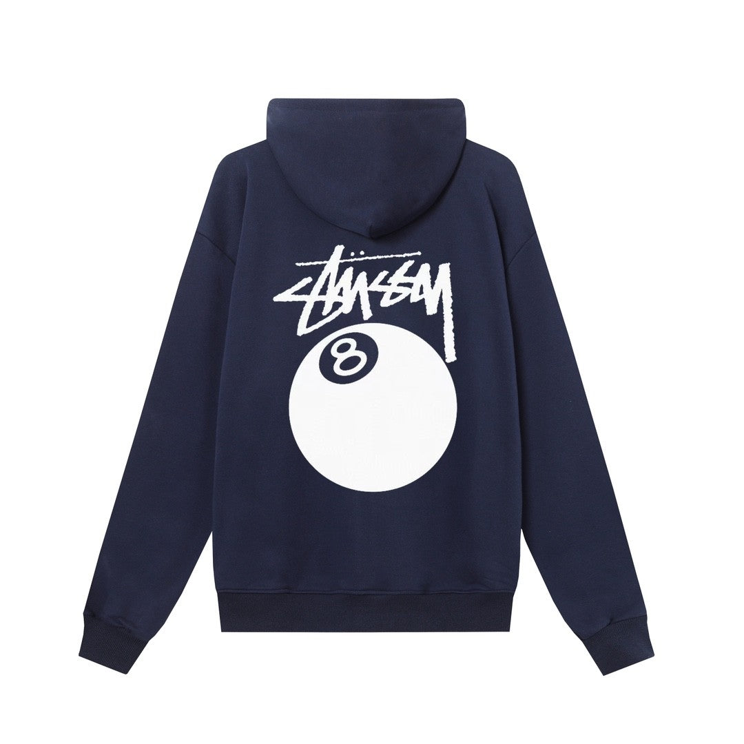 STUSSY スタシー ブラック8シリーズ ブラック8パターンプリント 男女兼用 フード付きフルジップジャケット