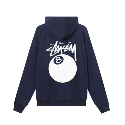 STUSSY スタシー ブラック8シリーズ ブラック8パターンプリント 男女兼用 フード付きフルジップジャケット