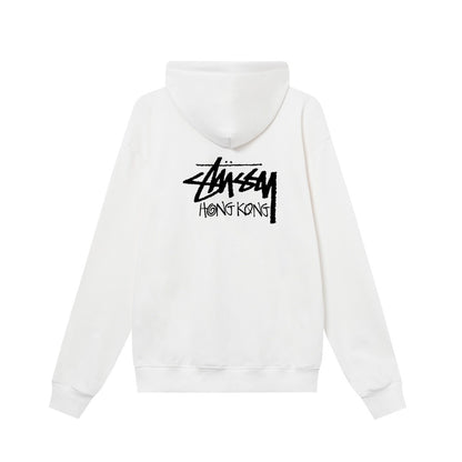 STUSSY スタシー 香港限定プリント ユニセックスジッパーフードジャケット ホワイト/ネイビー/グレー