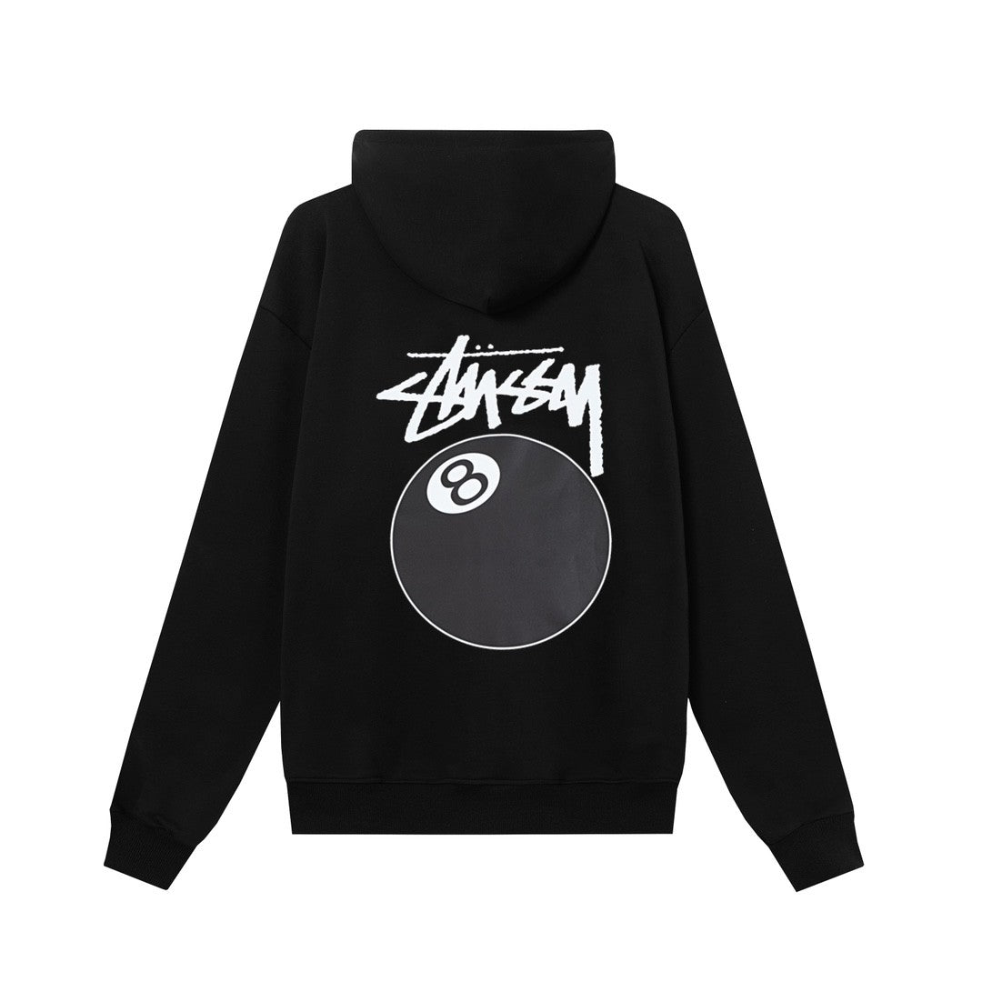 STUSSY スタッシー ブラック8シリーズ プリント 男女兼用 ジップアップフーデッドジャケット HN321 ブラック/ホワイト