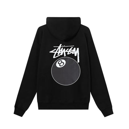 STUSSY スタッシー ブラック8シリーズ プリント 男女兼用 ジップアップフーデッドジャケット HN321 ブラック/ホワイト