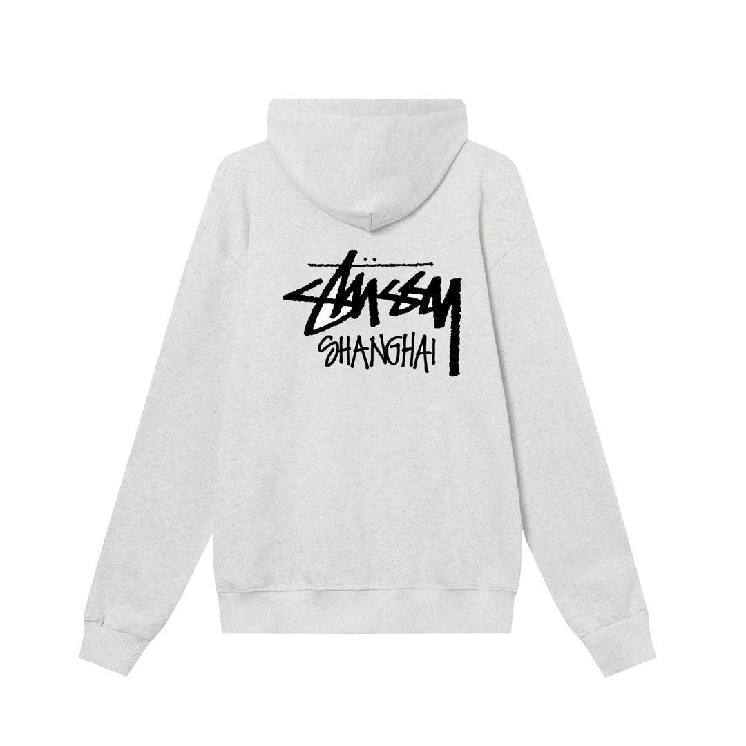 STUSSY スタッシー シティーシリーズ 上海限定 背面プリント 男女兼用 ジップアップフーディージャケット HN319 ブラック/ホワイト/ネイビー/グレー
