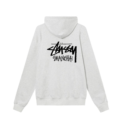 STUSSY スタッシー シティーシリーズ 上海限定 背面プリント 男女兼用 ジップアップフーディージャケット HN319 ブラック/ホワイト/ネイビー/グレー