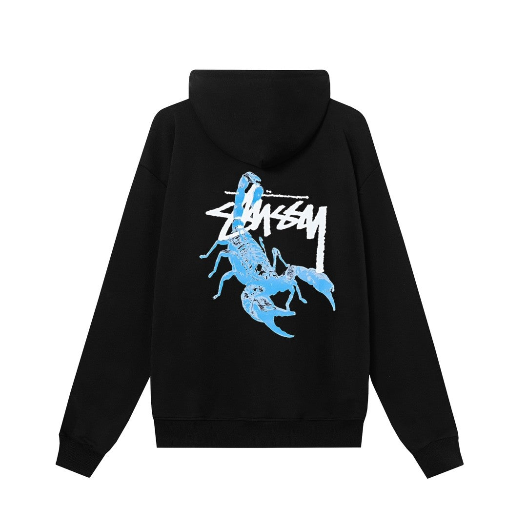 STUSSY ステューシー HN317 スコーピオン バックプリント ジップアップ パーカー フーディー ブラック/ホワイト 男女兼用