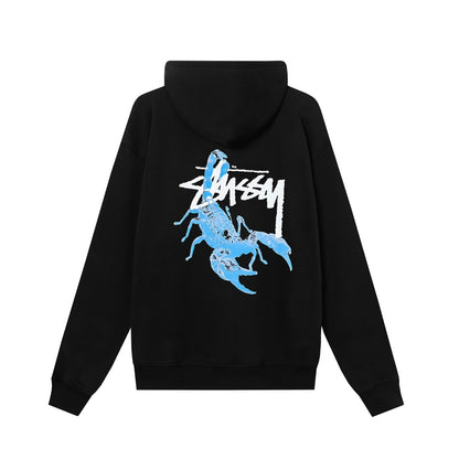 STUSSY ステューシー HN317 スコーピオン バックプリント ジップアップ パーカー フーディー ブラック/ホワイト 男女兼用