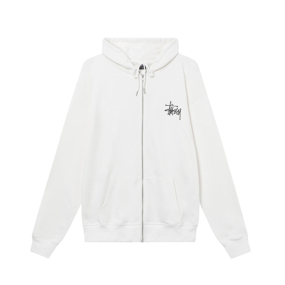 STUSSY スタッシー クラシックプリント 男女兼用 フード付きジッパージャケット HN316 ブラック/ホワイト/ネイビー/グレー