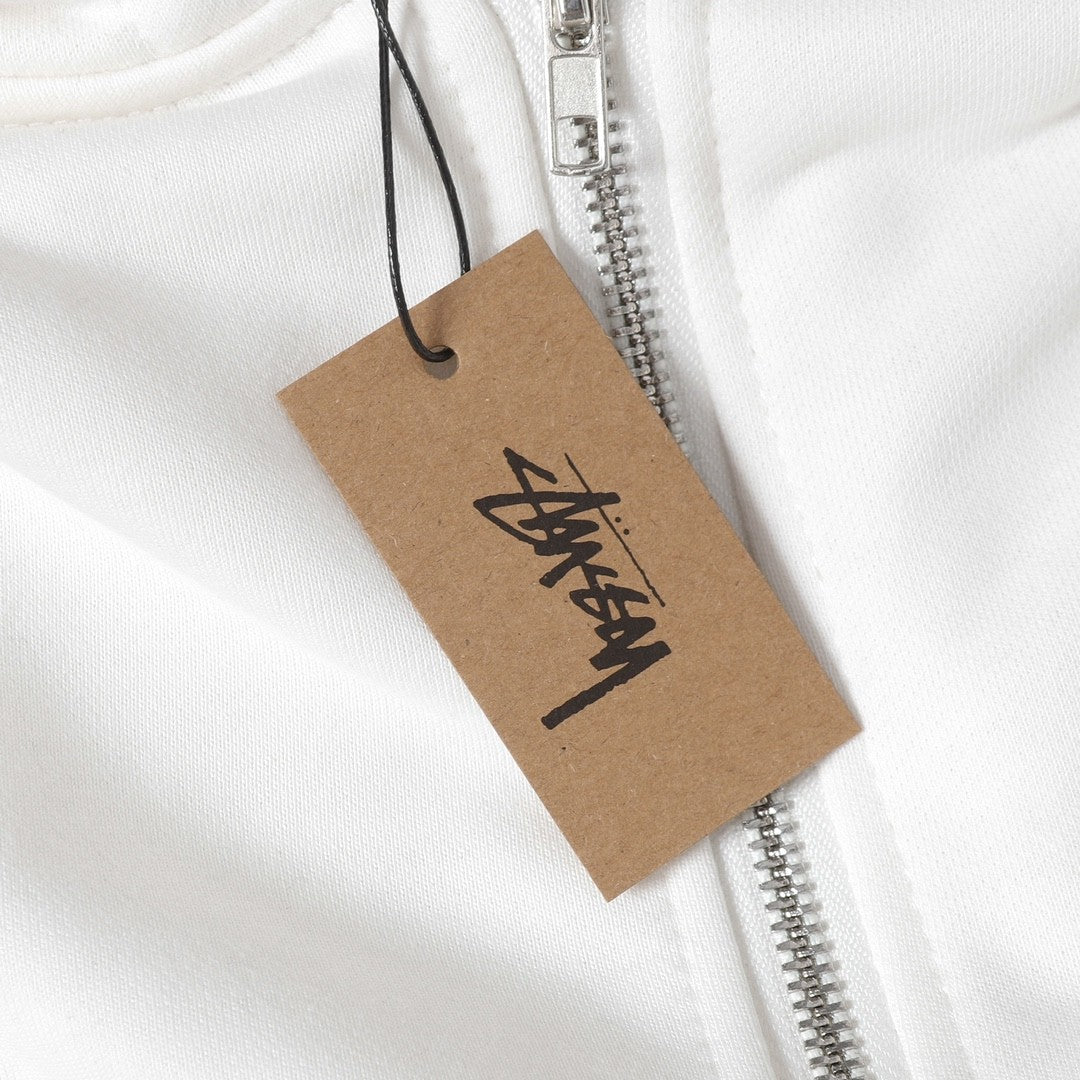 STUSSY スタッシー クラシックプリント 男女兼用 フード付きジッパージャケット HN316 ブラック/ホワイト/ネイビー/グレー