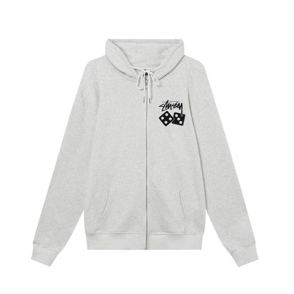 STUSSY 「7」＆サイコロ柄プリント ジップアップパーカー HN315 グレー（ユニセックス）