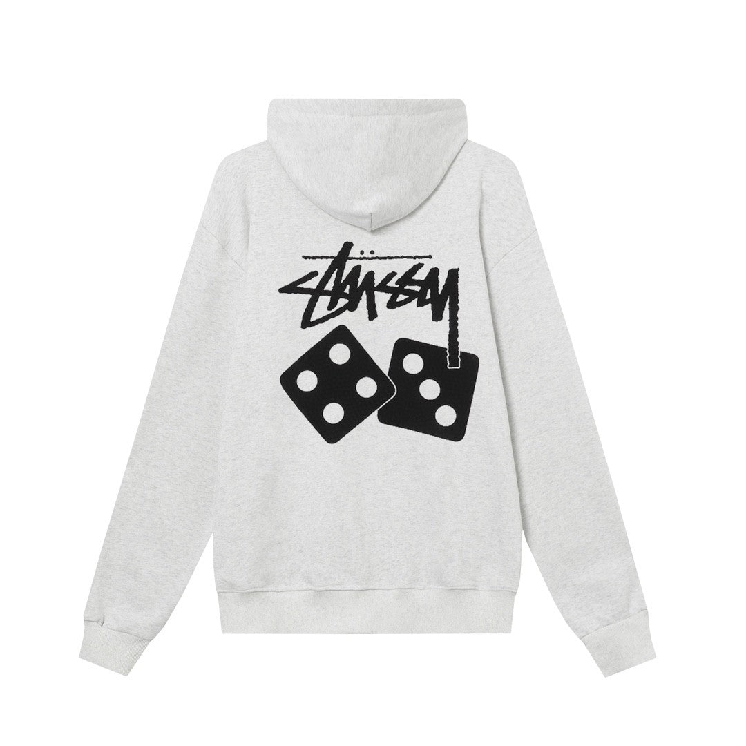 STUSSY 「7」＆サイコロ柄プリント ジップアップパーカー HN315 グレー（ユニセックス）