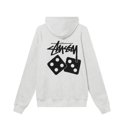 STUSSY 「7」＆サイコロ柄プリント ジップアップパーカー HN315 グレー（ユニセックス）