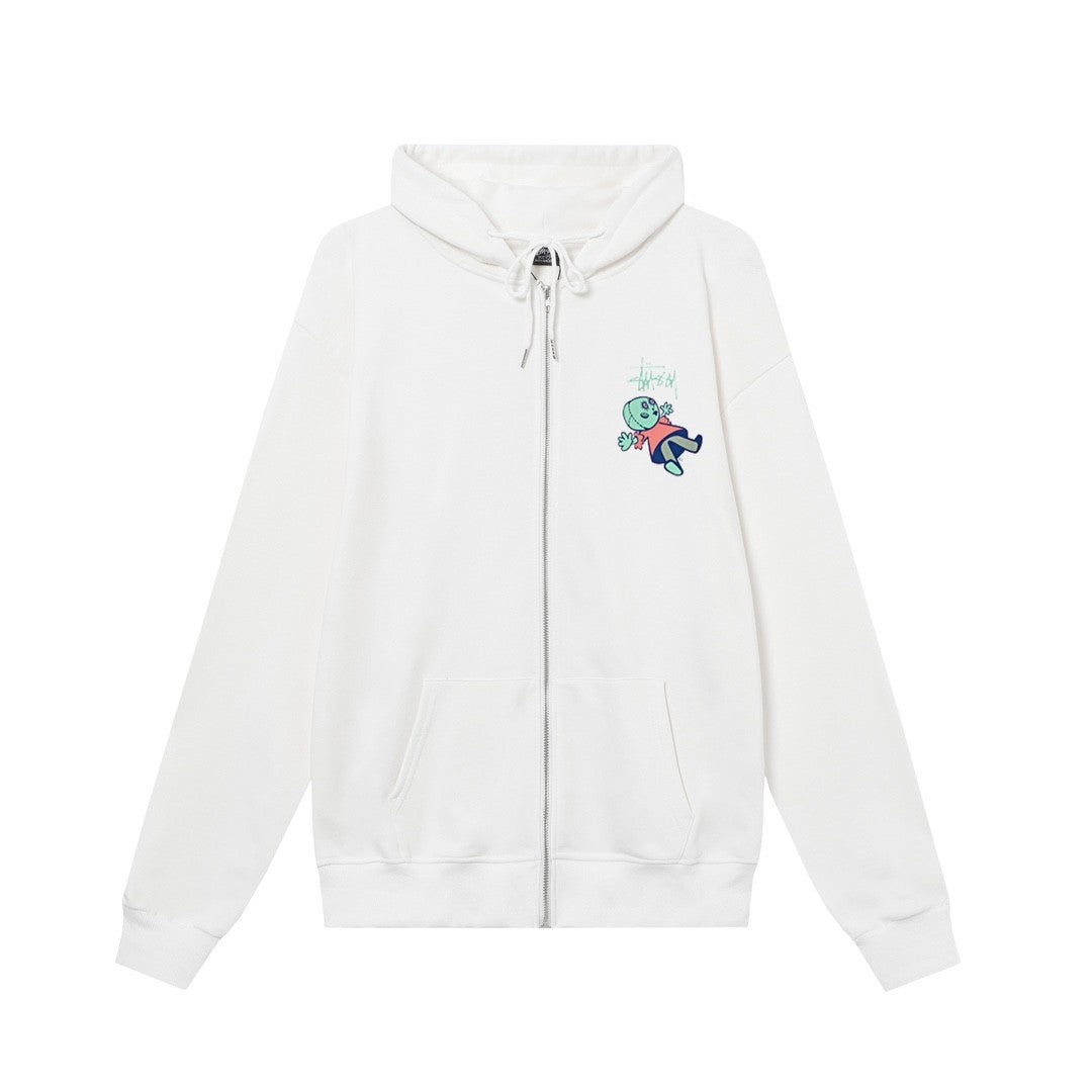 STUSSY スタシー クラウンパターン&アルファベットプリント 男女兼用 フード付きジッパージャケット HN310