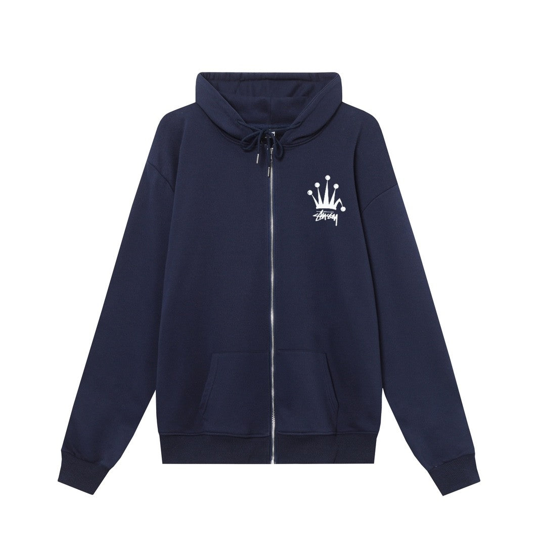 STUSSY スタシー クラウンパターンロゴプリント 男女兼用 ジップアップフーデッドジャケット HN310