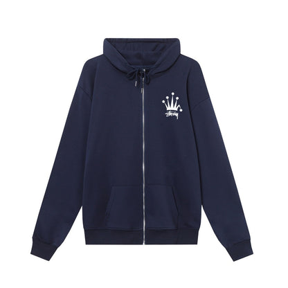 STUSSY スタシー クラウンパターンロゴプリント 男女兼用 ジップアップフーデッドジャケット HN310