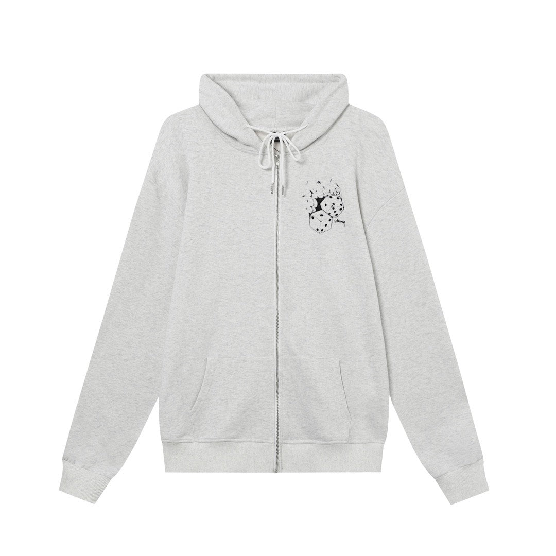 STUSSY スタッシー ss24復古 フレイムダイスプリント ジップアップフードジャケットHN307 グレー