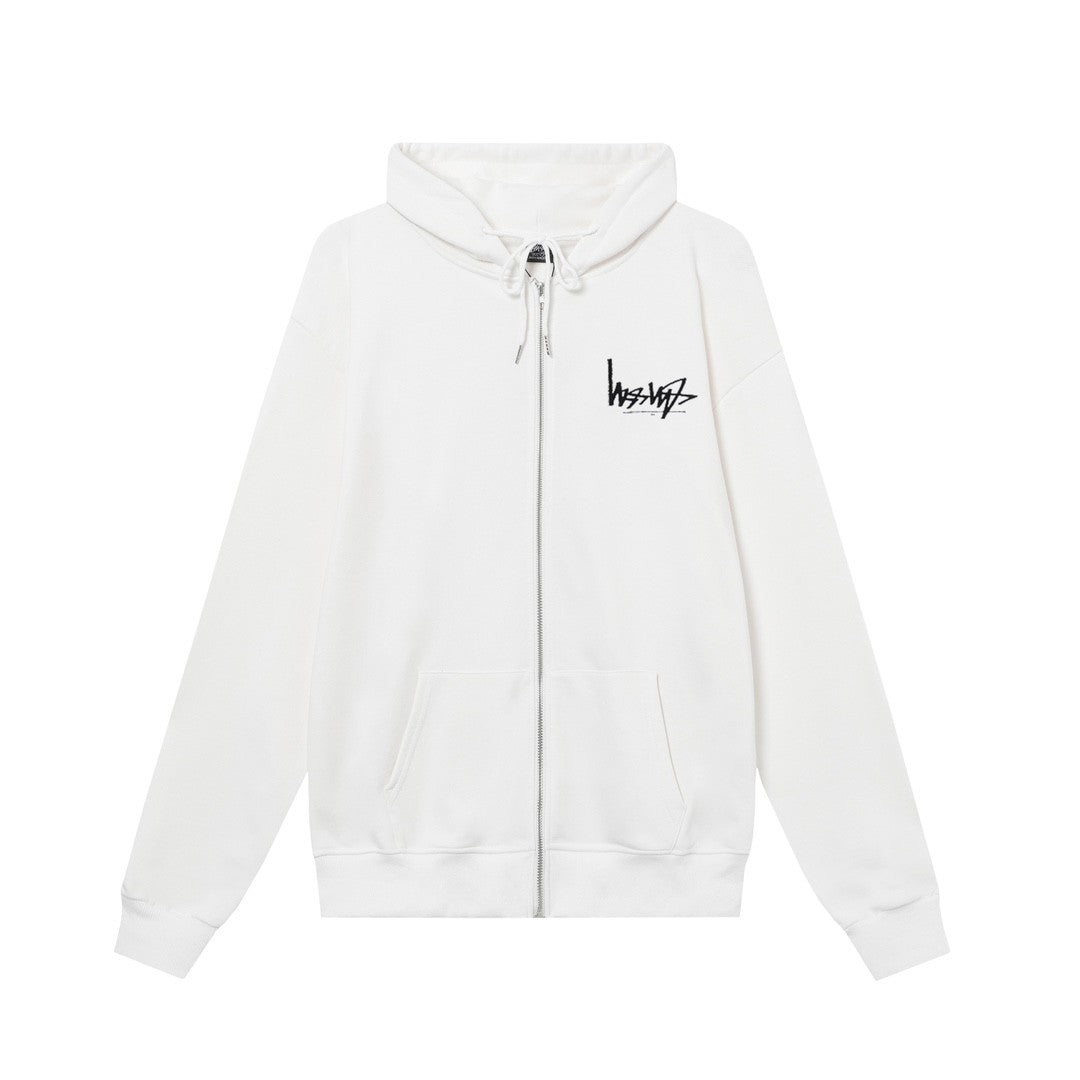 STUSSY スタッシー リバースレタープリント 男女共用 ズップアップフーディ HN303 ブラック/ホワイト/グレー/ネイビー