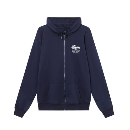 STUSSY スタッシー DSM都市限定シリーズ NEW YORK プリント ジップアップ フーデッドジャケット HN322 ネイビー