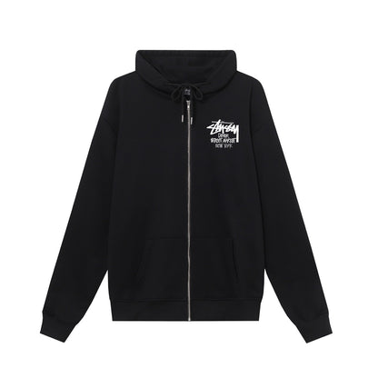 STUSSY スタシー DSM都市限定コレクション NEW YORK プリント ジップアップ フーデッドジャケット HN322 ブラック