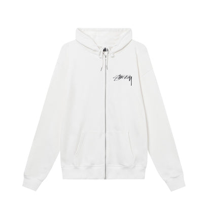 STUSSY ユニセックス ジップアップフーディー（スパイダー＆ブラック8ボール グラフィックプリント）(HN329) – ブラック/ホワイト/ネイビー/グレー