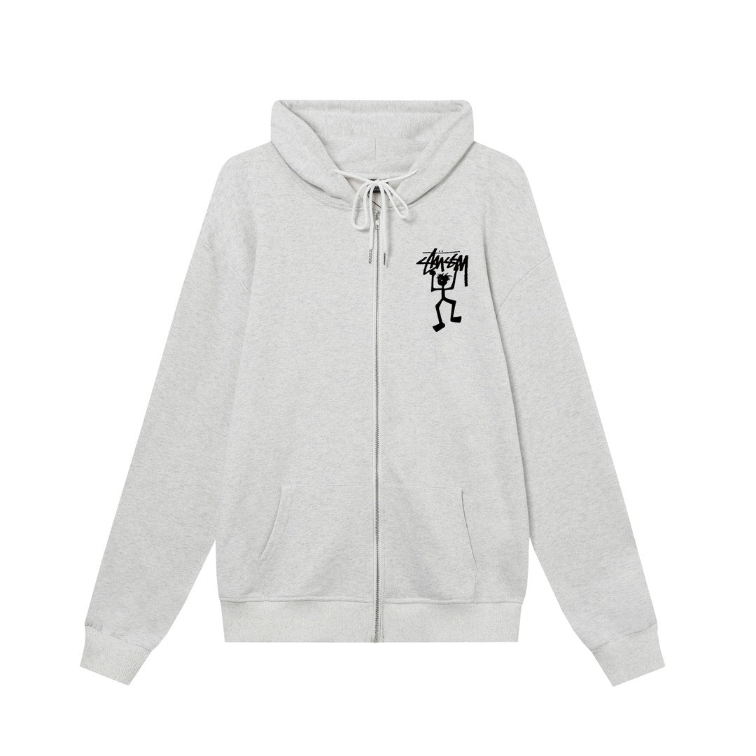 STUSSY スタシー マッチスティックマンデザインプリント 男女兼用 フーデッドジップアップスウェットシャツ
