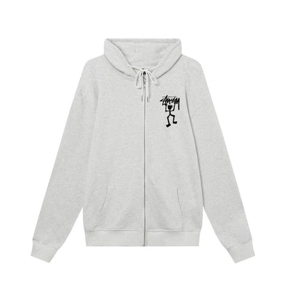 STUSSY スタシー マッチスティックマンデザインプリント 男女兼用 フーデッドジップアップスウェットシャツ