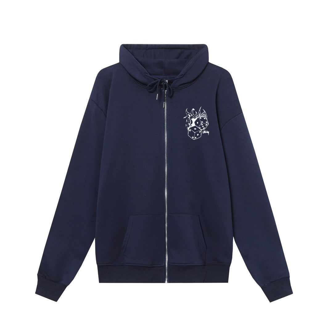 STUSSY スタッシー ss24復古 フレイムダイスプリント ジップアップフードジャケットHN307 グレー