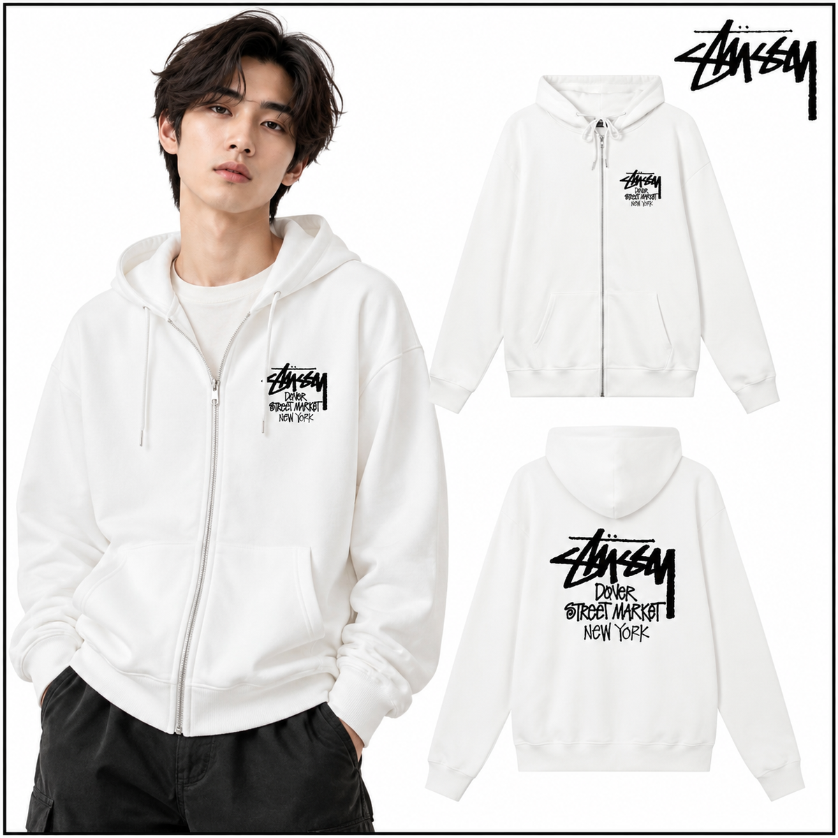 STUSSY スタシー DSM城市限定系列 ニューヨークプリント フード付きジッパーコート HN322