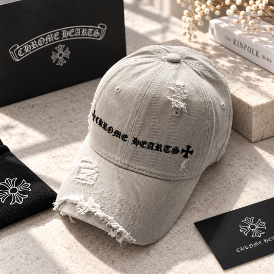 CHROME HEARTS クロムハーツ ダメージロゴ キャップ グレー