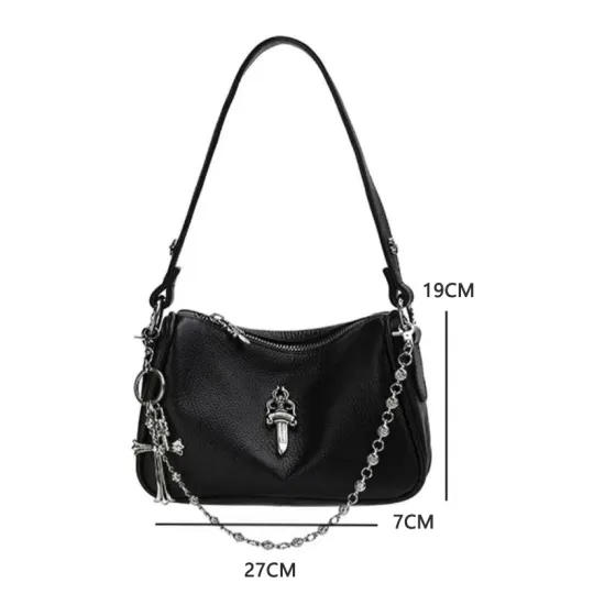 CHROME HEARTS クロムハーツ カーフレザー ホーボーバッグ ブラック レザーバッグ メンズ レディース CH2003
