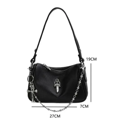 CHROME HEARTS クロムハーツ カーフレザー ホーボーバッグ ブラック レザーバッグ メンズ レディース CH2003