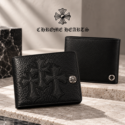 CHROME HEARTS クロムハーツ 1スナップ クロスボタン ウォレット 3セメタリークロスパッチ レザーウォレット 財布 メンズ レディース CH2011