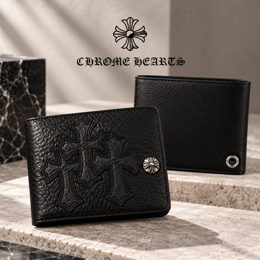 CHROME HEARTS クロムハーツ 1スナップ クロスボタン ウォレット 3セメタリークロスパッチ レザーウォレット 財布 メンズ レディース CH2011