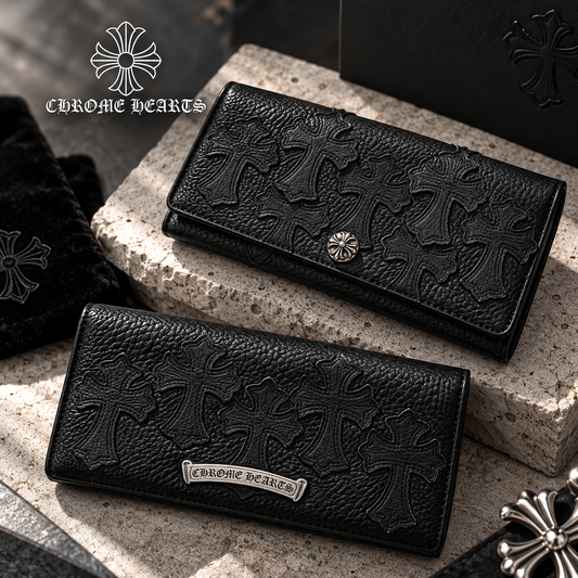 CHROME HEARTS クロムハーツ クロスパッチ ウェーブウォレット 三つ折り長財布 レザーウォレット 財布 メンズ レディース CHROMEWALLET001