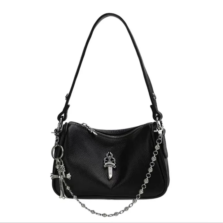 CHROME HEARTS クロムハーツ カーフレザー ホーボーバッグ ブラック レザーバッグ メンズ レディース CH2003