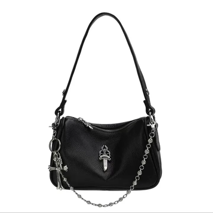 CHROME HEARTS クロムハーツ カーフレザー ホーボーバッグ ブラック レザーバッグ メンズ レディース CH2003