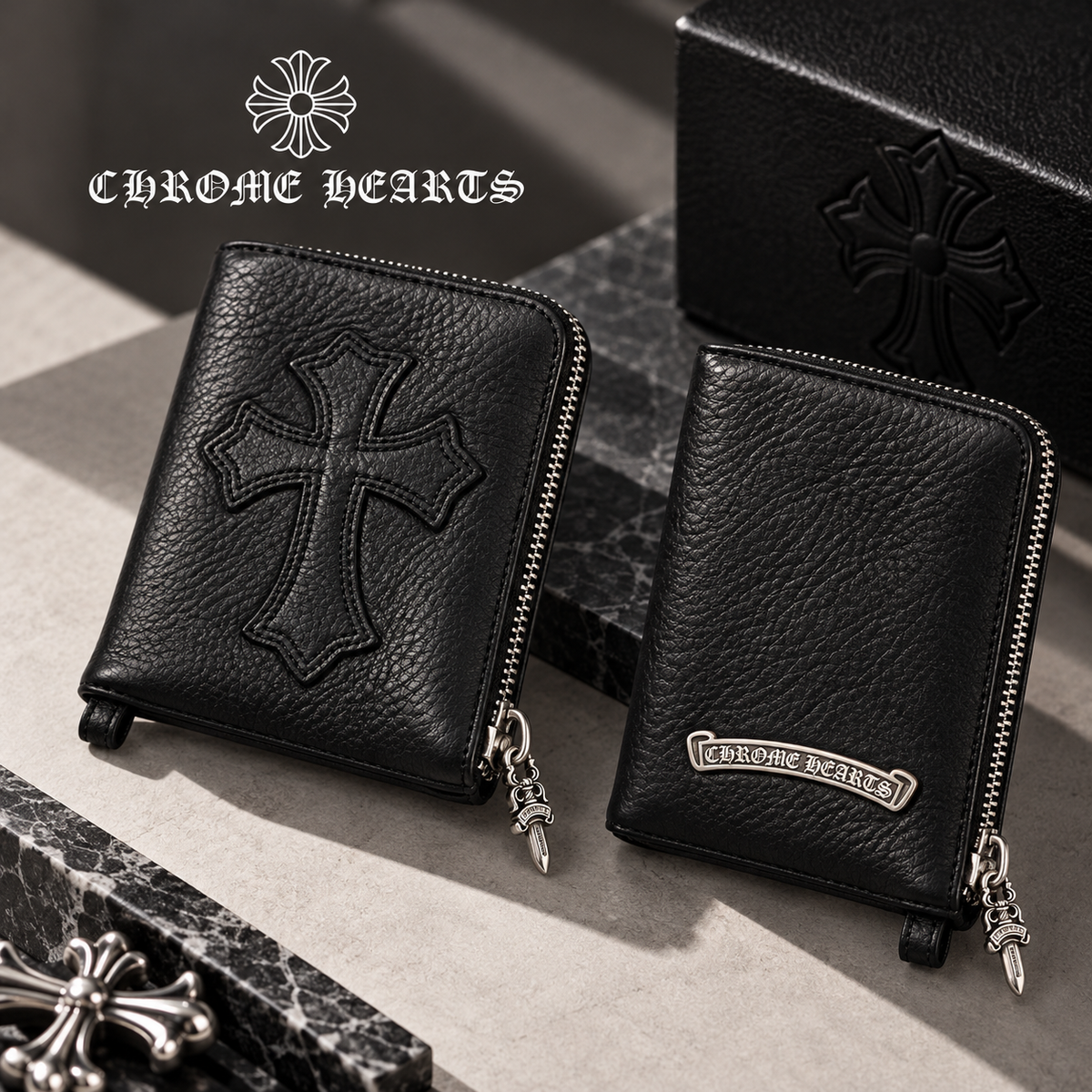 CHROME HEARTS クロムハーツ タイニーZIP 1セメタリークロスパッチ ウォレット レザーウォレット 財布 メンズ レディース CH2009