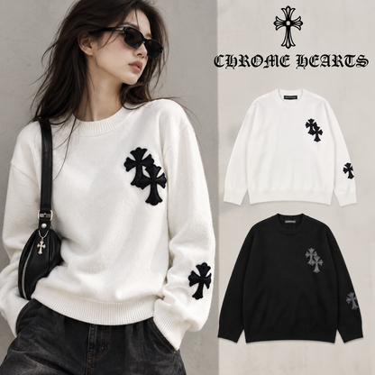 Chrome Hearts クロムハーツ クロスデザイン 丸首セーター TM1233 ホワイト/ブラック - Image 1
