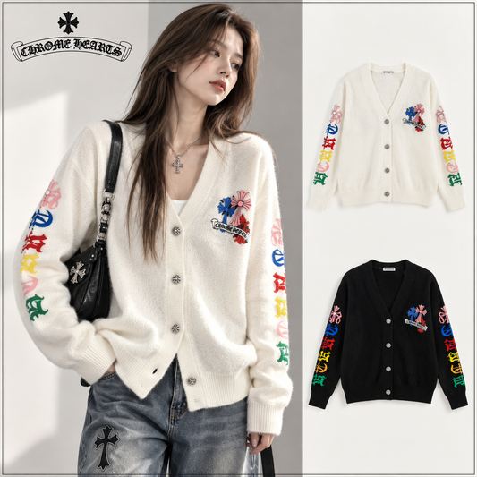 Chrome Hearts クロムハーツ フォークスミンクニットカーディガン ミルクホワイト - Image 1