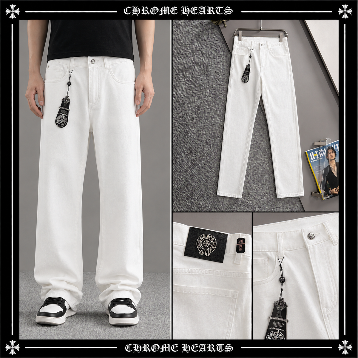 CHROME HEARTS クロムハーツ K8902 スリムフィット デニムパンツ ホワイト メンズ ロングパンツ