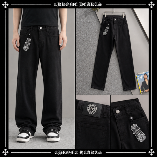 CHROME HEARTS クロムハーツ K8902 スリムフィット デニムパンツ ブラック メンズ ロングパンツ