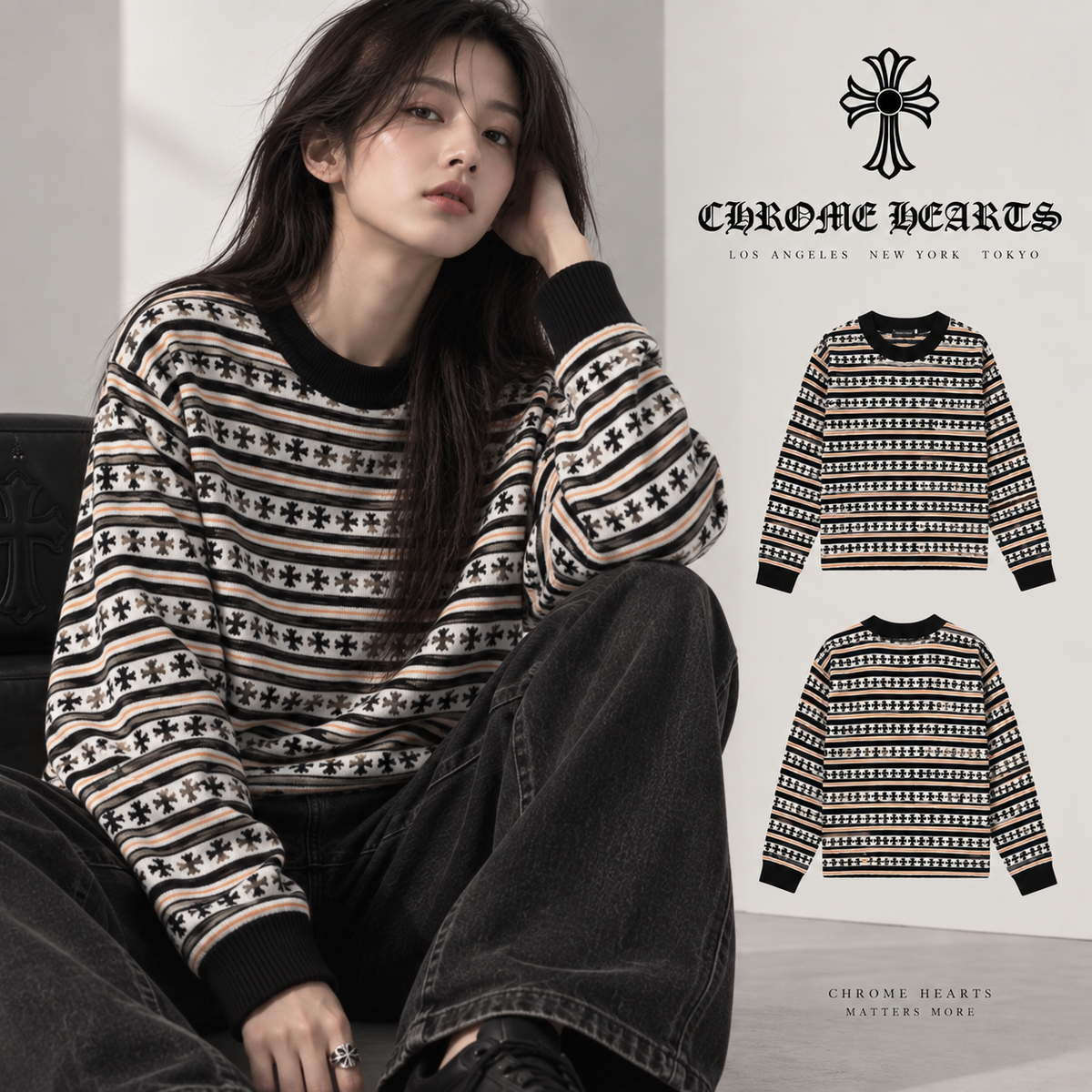 Chrome Hearts クロムハーツ 満身プリントウールセーター ブラック/イエロー - Image 1