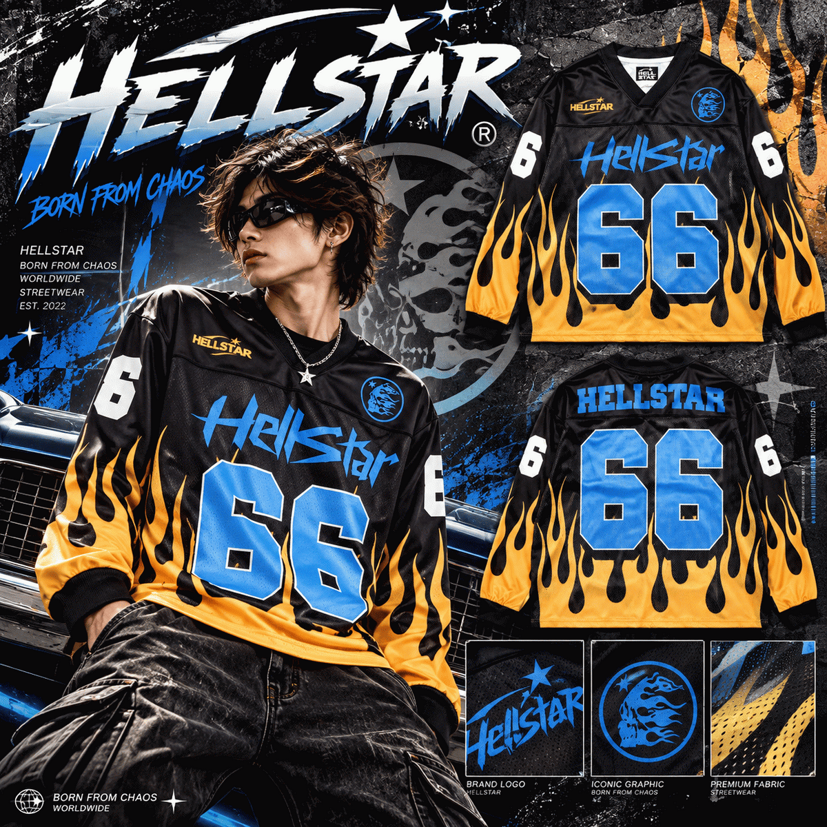 HELLSTAR ヘルスター レトロ 長袖 スポーツジャージ ブラック×イエロー