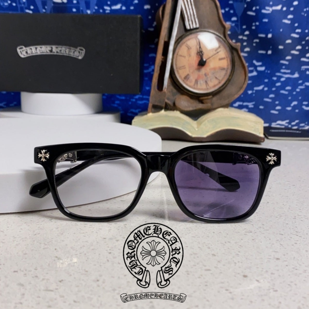 CHROME HEARTS クロムハーツ COX UCKER スクエアサングラス ブラックフレーム×パープルレンズ T-EW-SG01-CH-17532
