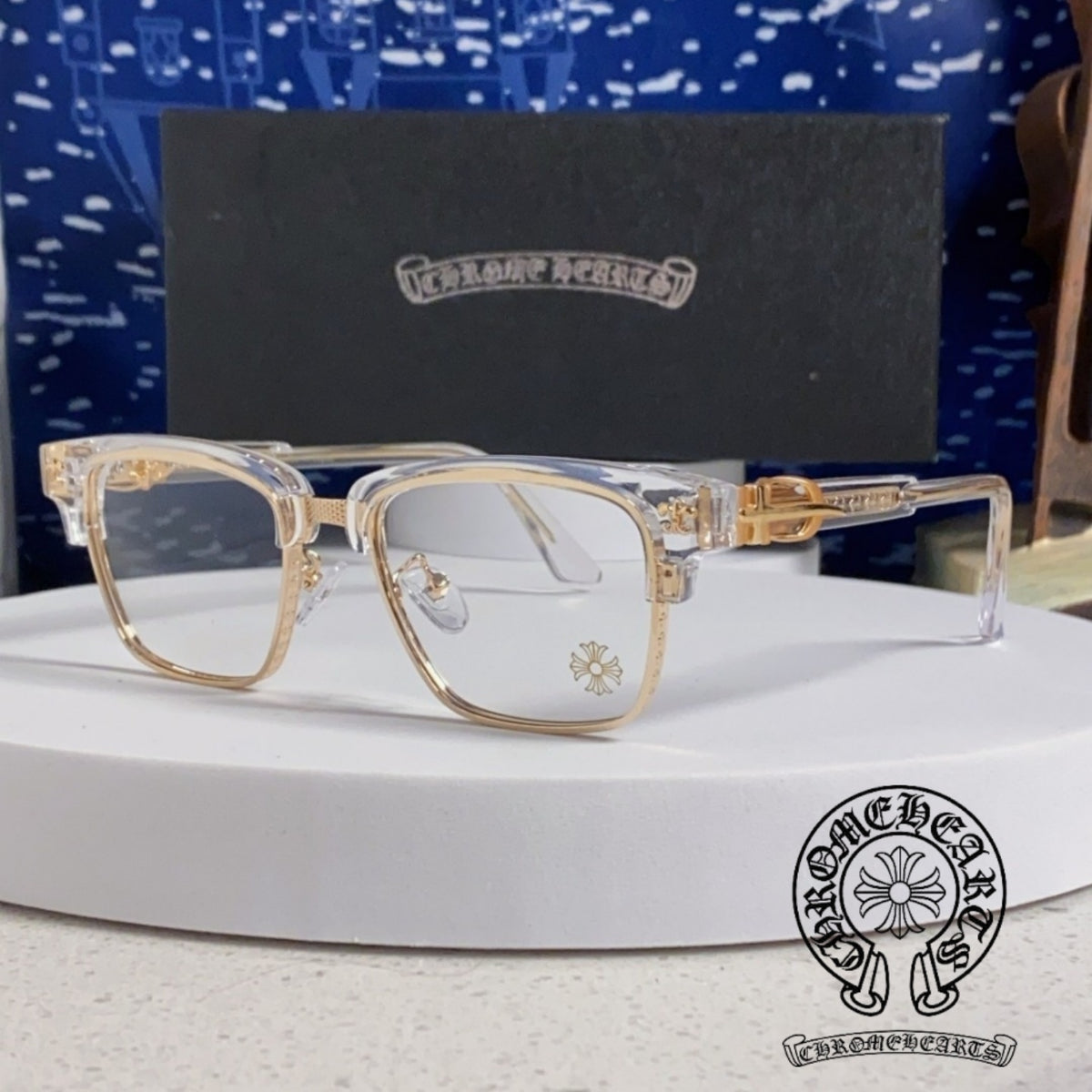 CHROME HEARTS クロムハーツ ブロウライン メガネフレーム クリア×ゴールド T-EW-GL01-CH-17637