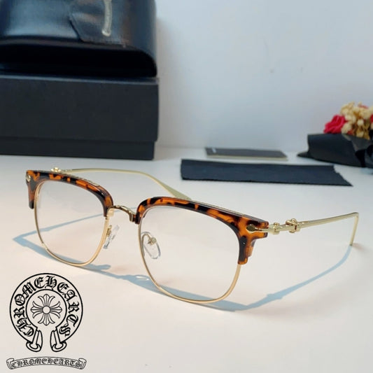 CHROME HEARTS クロムハーツ ヴィンテージ ハーフリム メガネフレーム ブラウンべっ甲×ゴールド T-EW-GL01-CH-17543