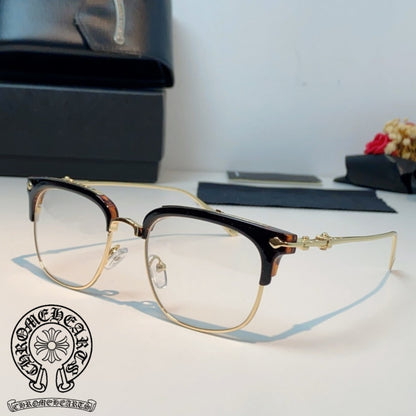 CHROME HEARTS クロムハーツ ヴィンテージ ハーフリム メガネフレーム ブラック×ブラウン／ゴールドメタル T-EW-GL01-CH-17542