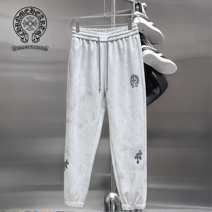 CHROME HEARTS クロムハーツ ロゴ＆クロス ジョガーパンツ ホワイト ディストレス加工 ドローコード