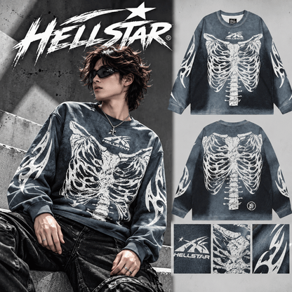 HELLSTAR ヘルスター スケルトンプリント ヴィンテージウォッシュ 長袖トップス